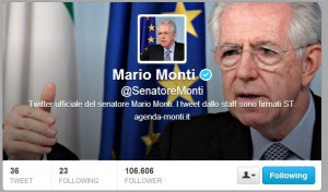 Il profilo Twitter di Mario Monti