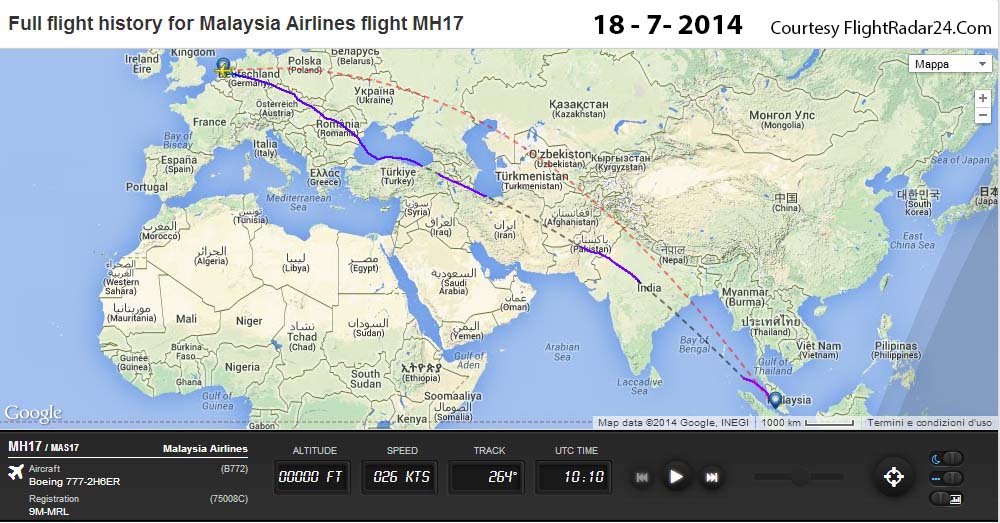 La rotta seguita dal MH17 il giorno dopo il crash