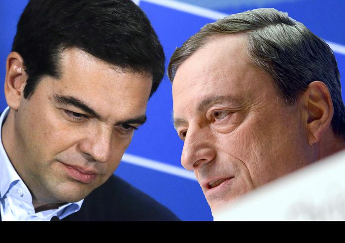 Troika contro la Grecia - Mario Draghi e Alexis Tsipras (Ansa)