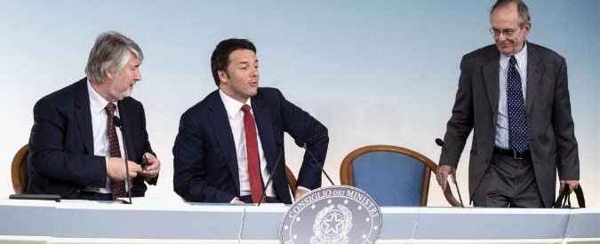 Renzi, Padoan e Poletti alla conferenza stampa su dl arretrati pensioni