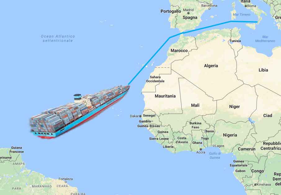 La mappa della rotta della nave con la cocaina sequestrata a Gioia tauro