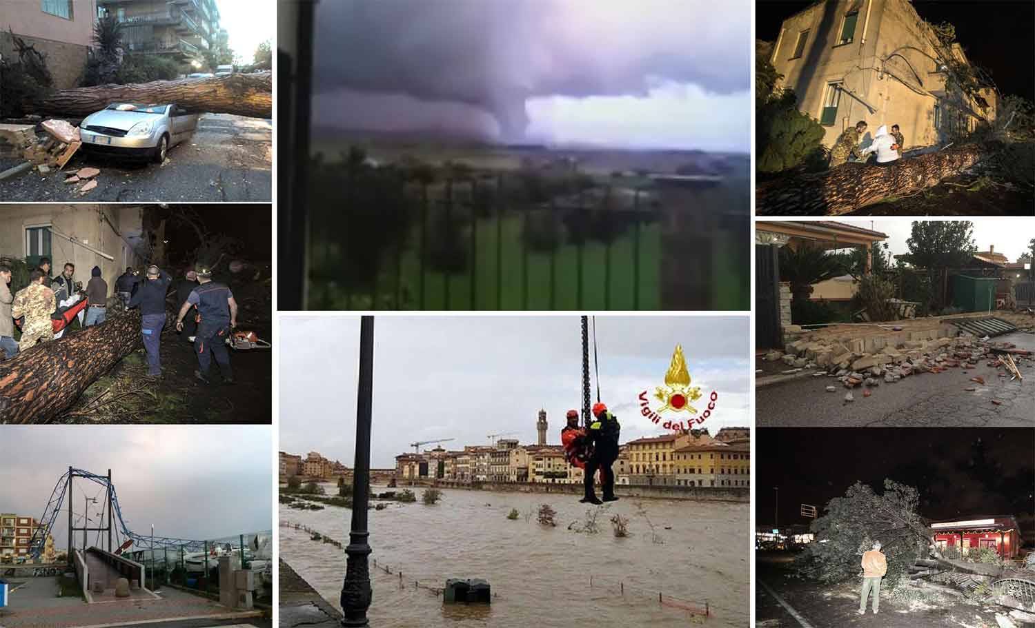 danni della tromba d'aria tra Roma e Firenze