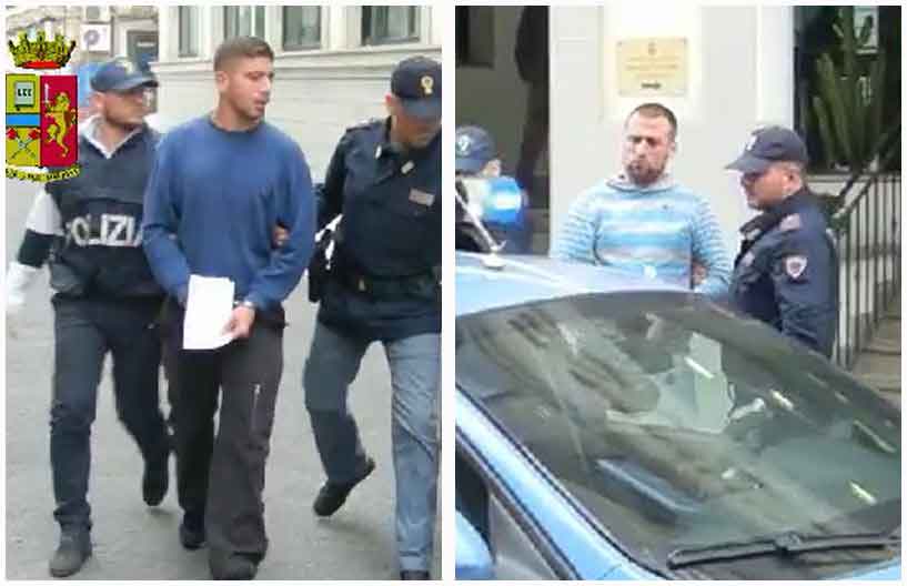 I presunti scafisti mentre vengono arrestati alla Polizia di Reggio Calabria