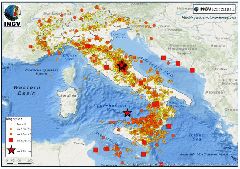 La mappa sismica INGV 2016 53mila terremoti