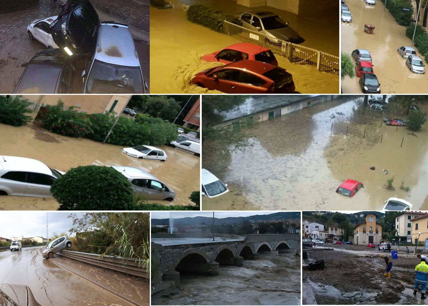Sequenza di immagini dell' alluvione a Livorno