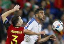 Euro 2016, Italia Belgio 2-0. Decidono Giaccherini e Pellè Pelle' in azione in Italia Belgio