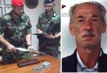 Militari con l'arma e munizioni sequestrate a Galatro e a destra Rocco Aloe