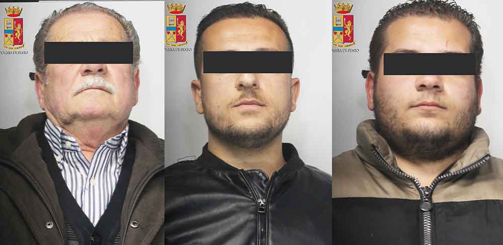 Da sinistra gli arrestati Antonio, Santo e Antonino Flaviano