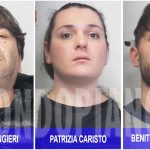 Da sinistra gli arrestati per l'omicidio di Maria Ficara: Massimo Berlingieri, Patrizia Caristo e Benito Alessandro Bevilacqua