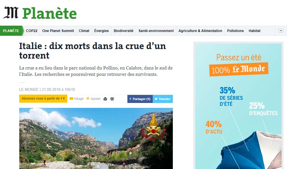 Le Monde tragedia Raganello