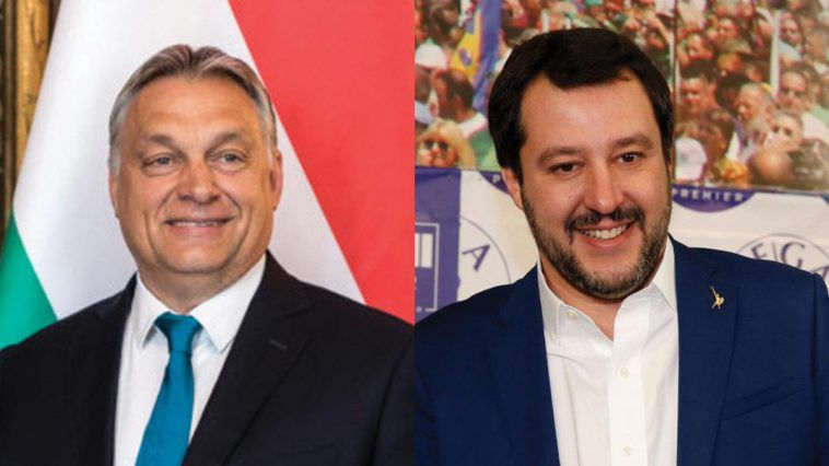 Un momento dello storico incontro tra Salvini e Orbàn