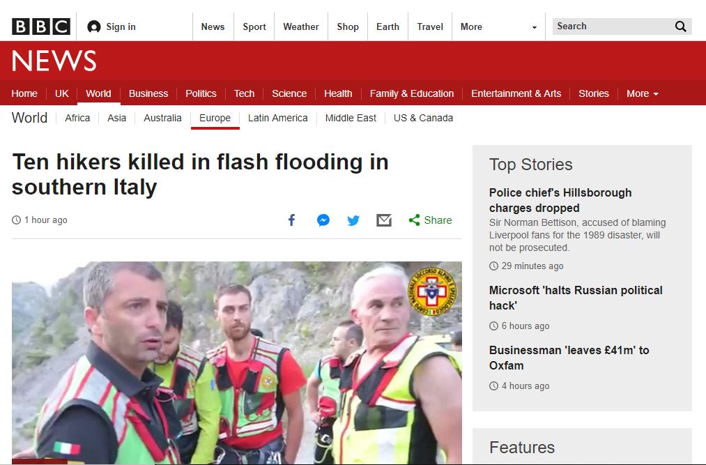 Tragedia Raganello BBC