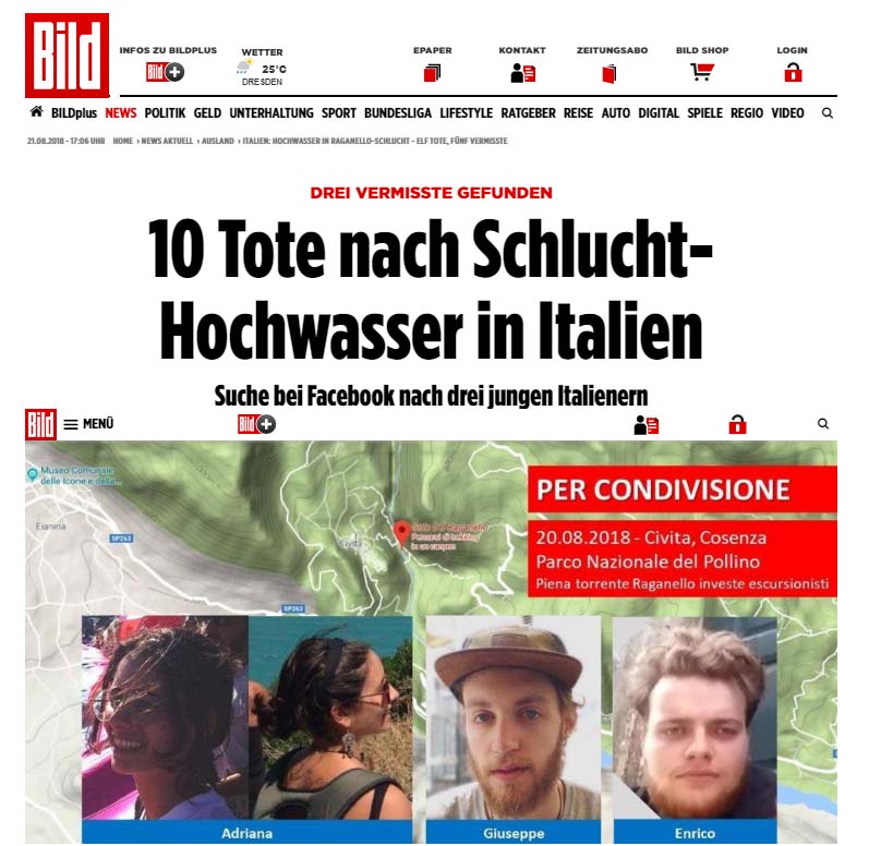 Tragedia Raganello BILD