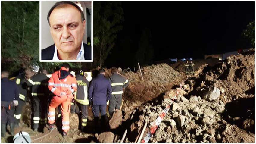 Le prime immagini della frana killer a Isola Capo Rizzuto. Nel riquadro Massimo Marrelli